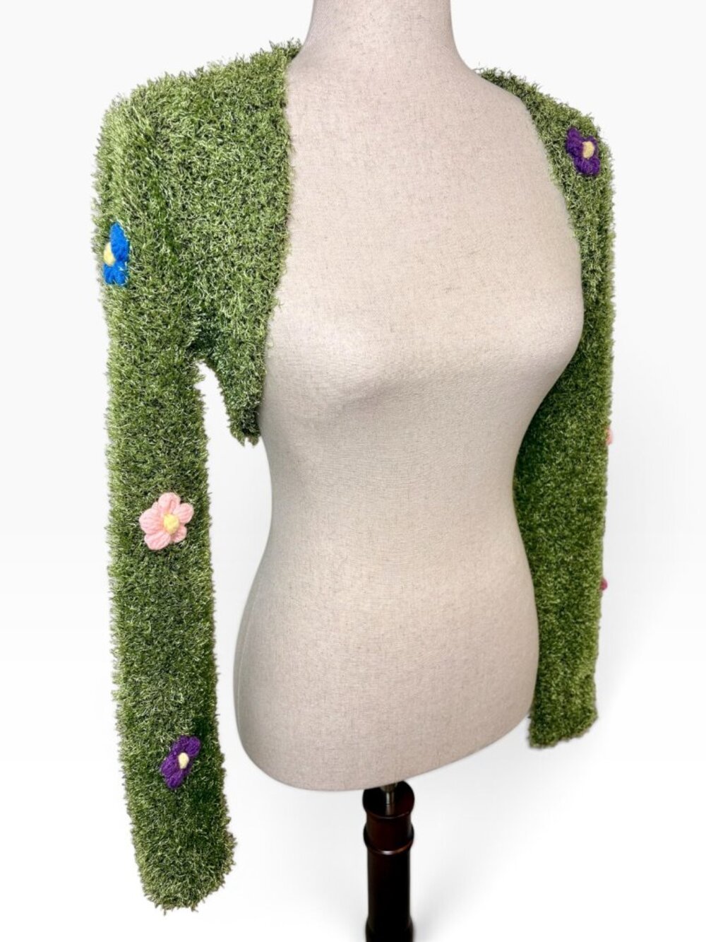 NWT Dolls Kill Delia's Grass Mohair Floral Shrug Green Size Small - Picture 2 of 9